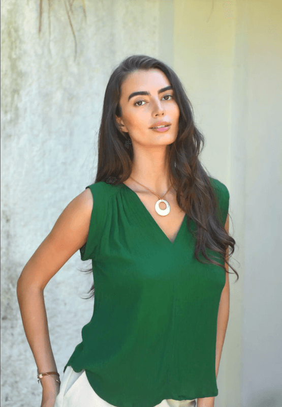 Venice Topp, Forest, Rayon Crinckle