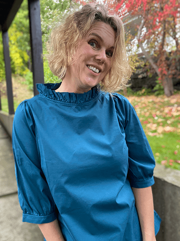 13005 Bluse Puff, Petrol, Poplin