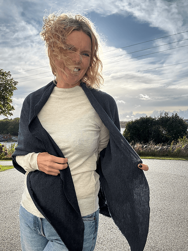 1063 Sjal Curling, Midnight Blue Melange, Merino