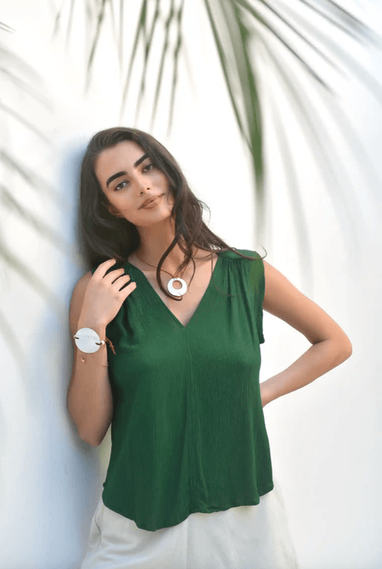 Venice Topp, Forest, Rayon Crinckle