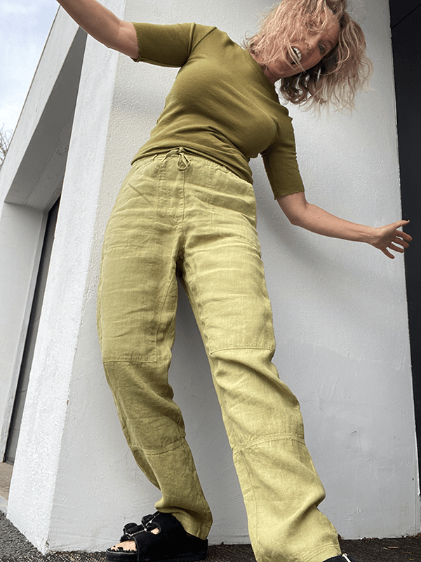 11032 Bukse, Dried Moss, Lin