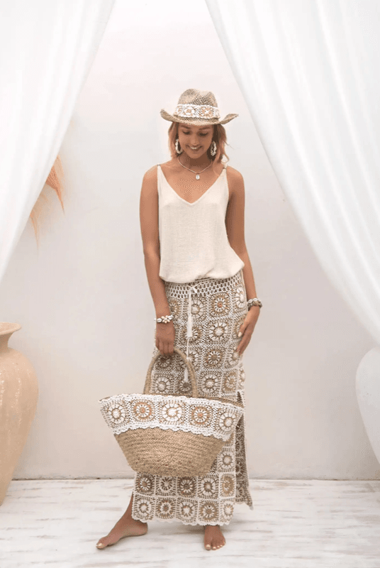 Fiji Skjørt, Ivory / Sand, Heklet