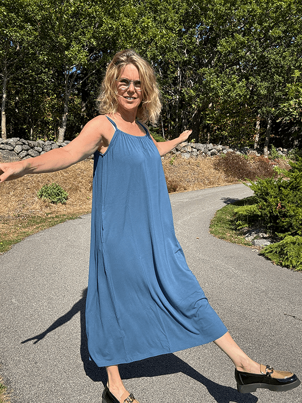 7622 Strap Dress, Denim Blue, Bamboo