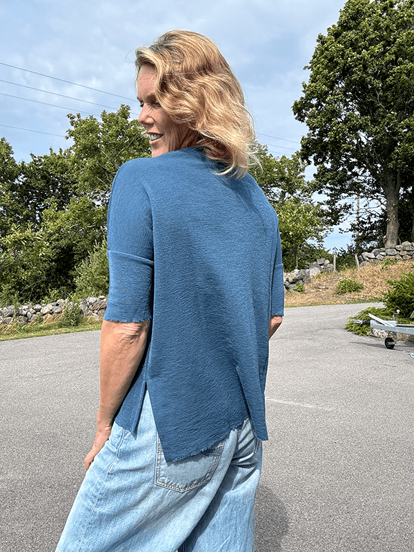 4083 T-Skjorte Vid Splitter, Denim Blue, Merino