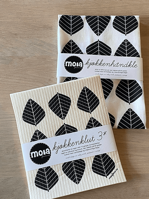 Kjøkkenhåndkle Løv, Sort