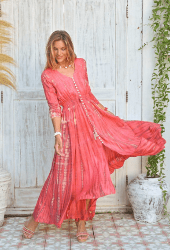 Mila MaxiKjole, MoonStone Hot Coral, Rayon